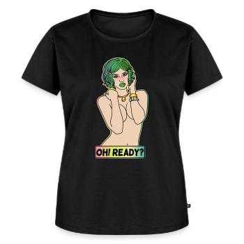 EROTIC POP-ART SEXY COMIC GIRL OH! READY? - Women's Premium Organic T-shirt - black - Front - Selfina (174cm)
