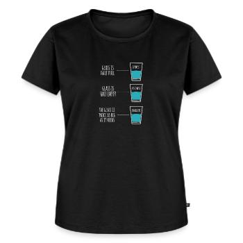 Ingénieur humour Optimist Pessimist ingénieur blague - T-shirt Premium bio Femme - noir - Devant - Selfina (174cm)