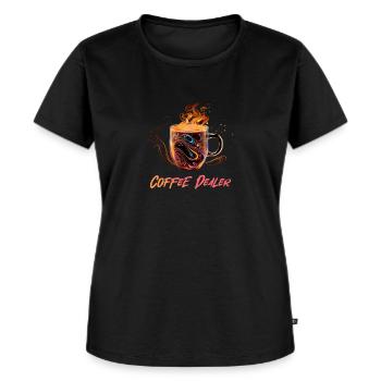 Coffee Dealer - Frauen Premium Bio T-Shirt - Schwarz - Vorne - Selfina (174cm)
