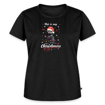lustig Pudel Weihnachten Weihnachtsschlafanzug - Frauen Premium Bio T-Shirt - Schwarz - Vorne - Selfina (174cm)