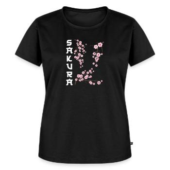 Sakura en fleurs de cerisier japonais - T-shirt Premium bio Femme - noir - Devant - Selfina (174cm)
