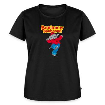 Benjamin Blümchen ist fröhlich - Frauen Premium Bio T-Shirt - Schwarz - Vorne - Selfina (174cm)