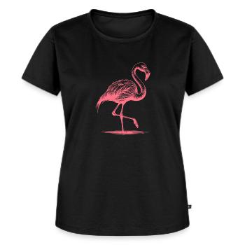 Hübscher pinker Flamingo der auf einem Bein steht - Frauen Premium Bio T-Shirt - Schwarz - Vorne - Selfina (174cm)