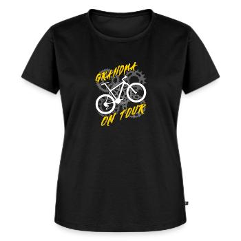 Oma auf Radtour Großmutter fährt Fahrrad - Frauen Premium Bio T-Shirt - Schwarz - Vorne - Selfina (174cm)