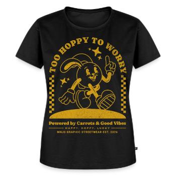 Hoppiger Hase: Gute Laune Streetwear - Frauen Premium Bio T-Shirt - Schwarz - Vorne - Selfina (174cm)