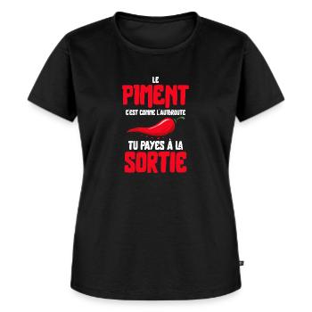 Piment humour bouffe rigolo rouge manger cuisto - T-shirt Premium bio Femme - noir - Devant - Selfina (174cm)