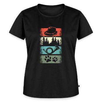Jagdhorn design mit Wald Hunde Pfote Filzhut - Frauen Premium Bio T-Shirt - Schwarz - Vorne - Selfina (174cm)