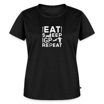 Eat Sleep IGP Repeat Motiv Shirt - Frauen Premium Bio T-Shirt - Schwarz - Vorne - Selfina (174cm)