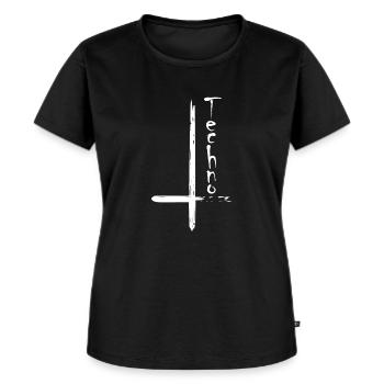 Techno Kreuz umgedreht - Petruskreuz - Frauen Premium Bio T-Shirt - Schwarz - Vorne - Selfina (174cm)