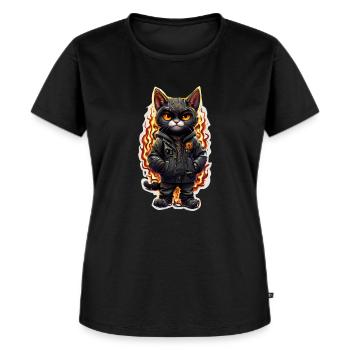 Coole feurige Katze - Frauen Premium Bio T-Shirt - Schwarz - Vorne - Selfina (174cm)