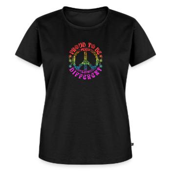 Fiers d’être différents - Peace Logo Pride Love - T-shirt Premium bio Femme - noir - Devant - Selfina (174cm)
