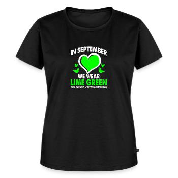 Tragen Sie Im September Lindgrünes - Frauen Premium Bio T-Shirt - Schwarz - Vorne - Selfina (174cm)