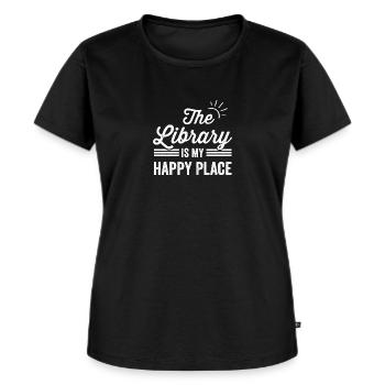 Die Bibliothek ist mein glücklicher Ort Der Bibliotheksliebhaber - Frauen Premium Bio T-Shirt - Schwarz - Vorne - Selfina (174cm)