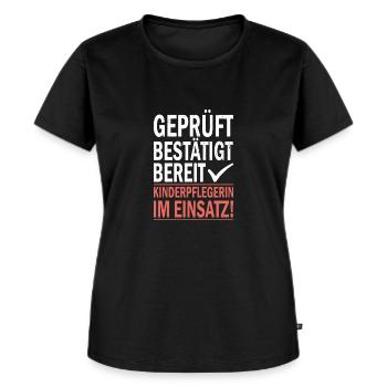 Geprüft Bestätigt Bereit Kinderpflegerin im Einsat - Frauen Premium Bio T-Shirt - Schwarz - Vorne - Selfina (174cm)