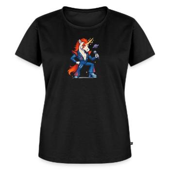 Bowie-Einhorn - Frauen Premium Bio T-Shirt - Schwarz - Vorne - Selfina (174cm)