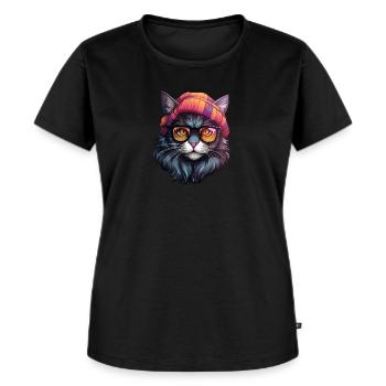 Cartoon Cat - Women's Premium Organic T-shirt - black - Front - Selfina (174cm)