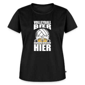 Lustiger Spruch Volleyball Bier darum bin ich hier - Frauen Premium Bio T-Shirt - Schwarz - Vorne - Selfina (174cm)