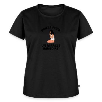 Prière pour un Miracle Immédiat - T-shirt Premium bio Femme - noir - Devant - Selfina (174cm)