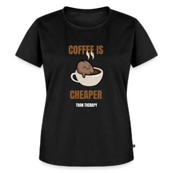 Coffee is Cheaper than Therapy - Frauen Premium Bio T-Shirt - Schwarz - Vorne - Selfina (174cm)