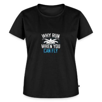 Why Run When You Can Fly Schwimmen Butterfly - Frauen Premium Bio T-Shirt - Schwarz - Vorne - Selfina (174cm)