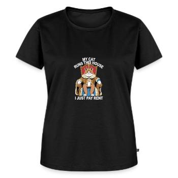 Meine Katze betreibt dieses Haus, ich zahle nur Miete - Frauen Premium Bio T-Shirt - Schwarz - Vorne - Selfina (174cm)