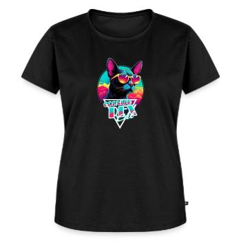 Chemise Retro Wave Cornish Rex Cat Miami - T-shirt Premium bio Femme - noir - Devant - Selfina (174cm)