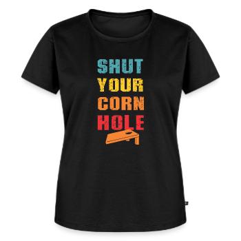 Hold your Cornhole Shut up Fun Sport - Women's Premium Organic T-shirt - black - Front - Selfina (174cm)