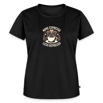 Mehr Espresso weniger Depresso - Frauen Premium Bio T-Shirt - Schwarz - Vorne - Selfina (174cm)
