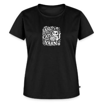 Leicht ablenkbar durch Katzen und Garn - Frauen Premium Bio T-Shirt - Schwarz - Vorne - Selfina (174cm)