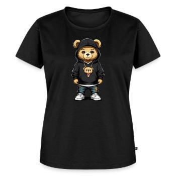 Teddy Bär als Gangster mit Hoodie und Halskette - Frauen Premium Bio T-Shirt - Schwarz - Vorne - Selfina (174cm)