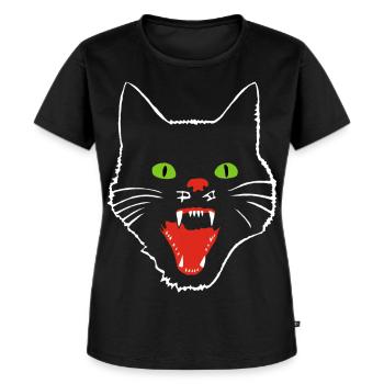 Furchteinflößende Katze mit grünen Augen - Frauen Premium Bio T-Shirt - Schwarz - Vorne - Selfina (174cm)