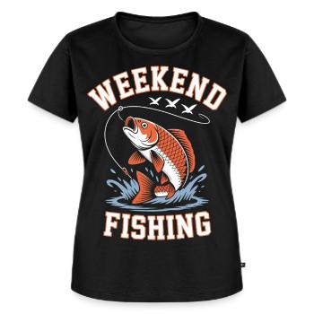 Wochenend-Angel-Splash-T-Shirt-Design - Frauen Premium Bio T-Shirt - Schwarz - Vorne - Selfina (174cm)