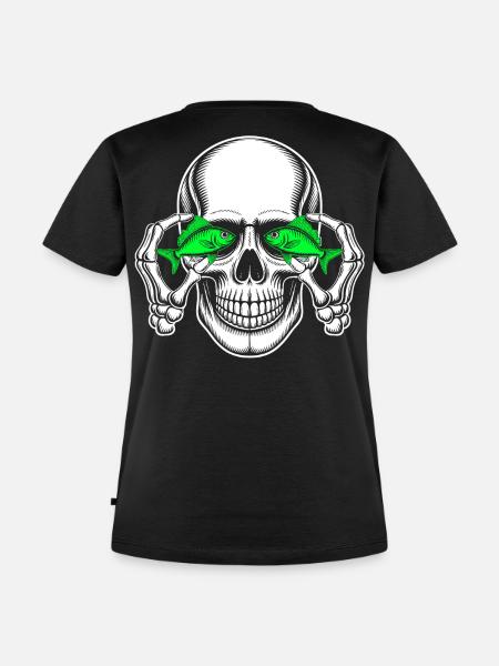 Schädel mit grünen Fischaugen - Frauen Premium Bio T-Shirt - Schwarz