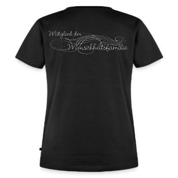 Mitglied der Menschheitsfamilie verziert - Frauen Premium Bio T-Shirt - Schwarz - Hinten - Selfina (174cm)