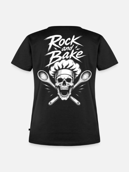 Rock and Bake Schädel Motiv - Frauen Premium Bio T-Shirt - Schwarz
