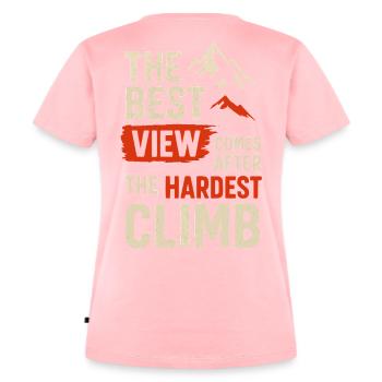 Beste Aussicht, härtester Aufstieg - Frauen Premium Bio T-Shirt - Rosa - Hinten - AI Model Female 172 dark (172cm)