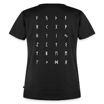 Elder Futhark Runen (Rückseite) - Frauen Premium Bio T-Shirt - Schwarz - Hinten - Selfina (174cm)