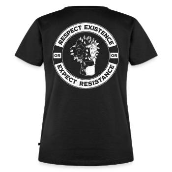 RESPECT EXISTENCE or EXPECT RESISTANCE - Frauen Premium Bio T-Shirt - Schwarz - Hinten - Selfina (174cm)