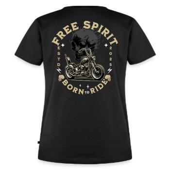 Free Spirit Born to Ride - Frauen Premium Bio T-Shirt - Schwarz - Hinten - Selfina (174cm)