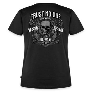 Trust No One - Frauen Premium Bio T-Shirt - Schwarz - Hinten - Selfina (174cm)