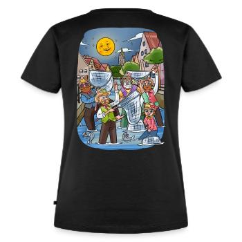 Fischertag Memmingen - Kollektion - Frauen Premium Bio T-Shirt - Schwarz - Hinten - Selfina (174cm)