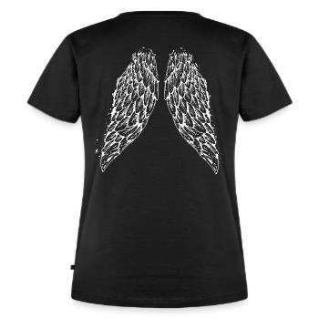 Farbsöldner - Flügel - Engelsflügel - Frauen Premium Bio T-Shirt - Schwarz - Hinten - Selfina (174cm)