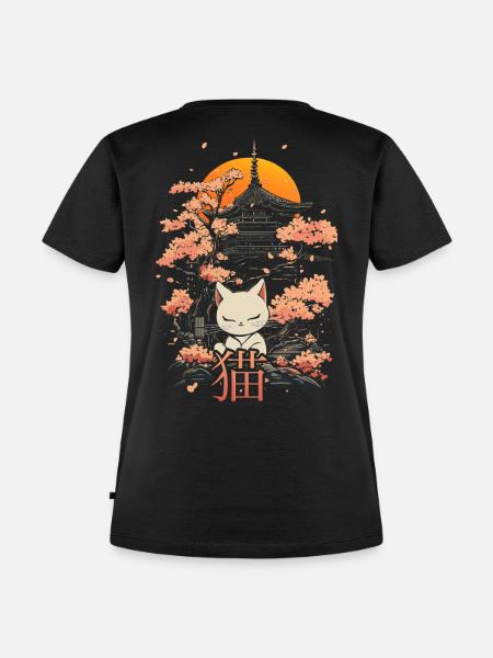 Neko - japanische Katze und sakura - Frauen Premium Bio T-Shirt - Schwarz
