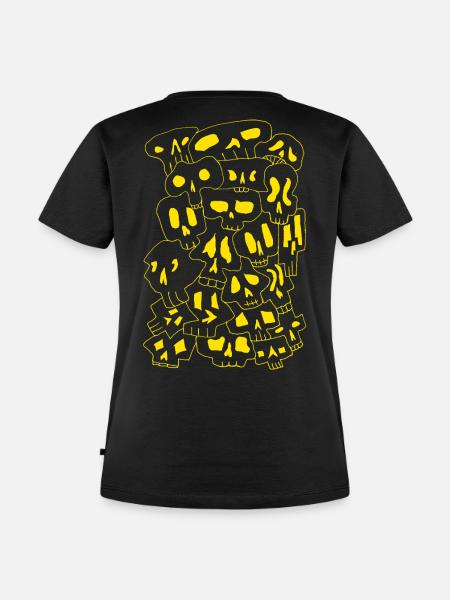 Skulls (Outlines Gelb) - Frauen Premium Bio T-Shirt - Schwarz