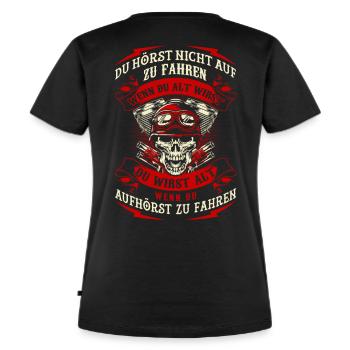 Motorrad fahren aufhören - Frauen Premium Bio T-Shirt - Schwarz - Hinten - Selfina (174cm)