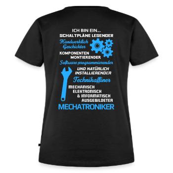 Mechatroniker/Mechatronikerin/Mechatronik - Frauen Premium Bio T-Shirt - Schwarz - Hinten - Selfina (174cm)