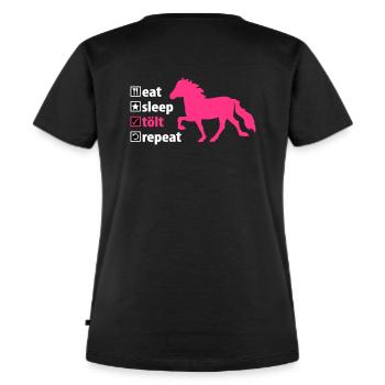 Icelandic horse eat-sleep-tölt-repeat - Women's Premium Organic T-shirt - black - Back - Selfina (174cm)