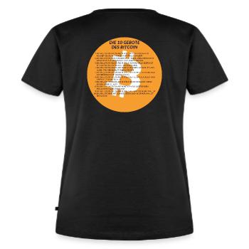 Die 10 Gebote des Bitcoin - Frauen Premium Bio T-Shirt - Schwarz - Hinten - Selfina (174cm)