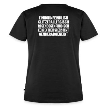 Einhornfeindlich - Frauen Premium Bio T-Shirt - Schwarz - Hinten - Selfina (174cm)
