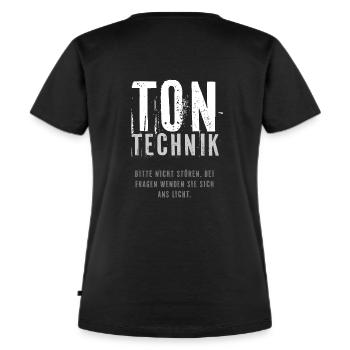 Tontechnik Crew-Shirt: Bei Fragen bitte ans Licht! - Frauen Premium Bio T-Shirt - Schwarz - Hinten - Selfina (174cm)